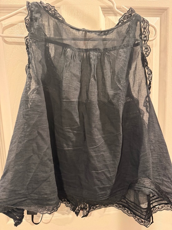 Free People Black Lace-Trim Sleeveless Button Tank - Picture 3 of 3